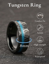 King Will &trade; 8mm Black Tungsten Rings, Men's Wedding Rings Blue Quicksand Inlay Beveled Edge Ring for Men Women