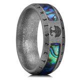 King Will &trade; 316L Stainless Steel Wedding Band - Viking Men Ring Tree of Life Rune Design and Abalone Shell Inlay, 8mm Men Ring Vintage Grey Finish