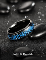 King Will &trade; 8mm Black Blue Stainless Steel Rings, Men's Wedding Rings Domed Ring for Men Women