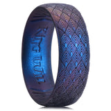King Will &trade; Silicone Wedding Band for Men Women- Thin Ring with Geometric Pattern, Hypoallergenic Rubber Ring, Dark Blue