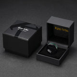 King Will &trade; 8mm Tungsten Wedding Band for Men Nature Green Maple Wood Grain Inlay Mens Wedding Ring Black Plated High Polished Beveled Edges