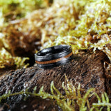 King Will &trade; Men's Titanium Wedding Band- 8mm Black Titanium Weding Ring with Koa Wood Inlay, Wooden Wedding Band Ring for Men Matte Brushed Finish