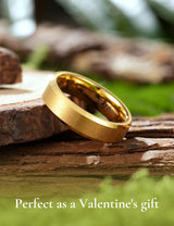 King Will &trade; GLORY Tungsten Wedding Band for Men Women, 6mm Width Carbide Tungten Wedding Ring with 24K Gold Plated Matte Finish Laser I LOVE YOU