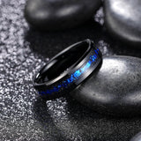 King Will &trade; Mens 6mm Black and Blue Tungsten Carbide Wedding Band Foils Inlay Beveled Edge Promise Rings