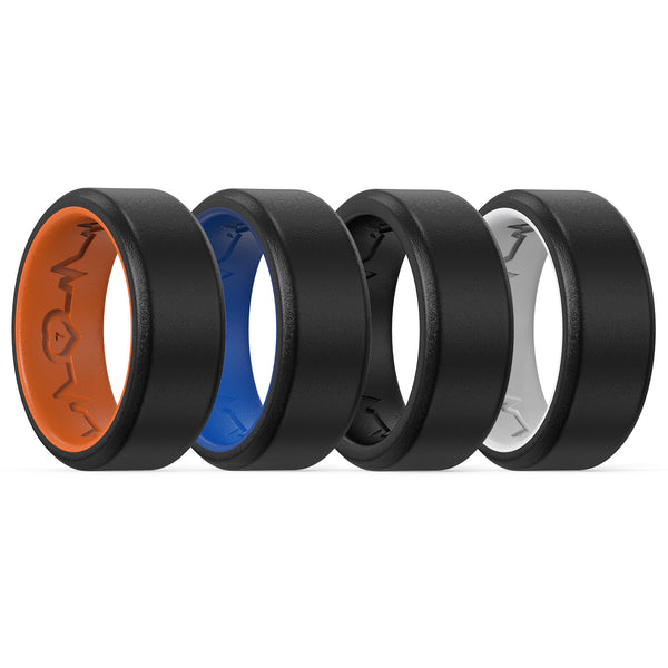 King Will &trade; 8mm Silicone Rings for Men Women Rubber Wedding Bands-4Pack-Black&Black, Black&White, Black&Blue, Black&Orange