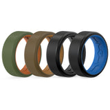 King Will &trade; 8mm Silicone Rings for Men Women Rubber Wedding Bands-4Pack-Black&Black, Black&Blue, Brown&Coffee, Green&Orange