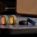 King Will &trade; 8mm Silicone Rings for Men Women Rubber Wedding Bands-4Pack-Black&Black, Black&Blue, Brown&Coffee, Green&Orange