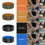 King Will &trade; 8mm Silicone Rings for Men Women Rubber Wedding Bands-4Pack-Black&Black, Black&Blue, Brown&Coffee, Green&Orange