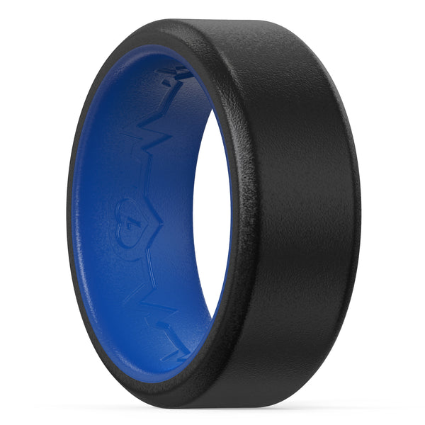 King Will &trade; 8mm Silicone Rings for Men Women Rubber Wedding Bands-Black & Blue