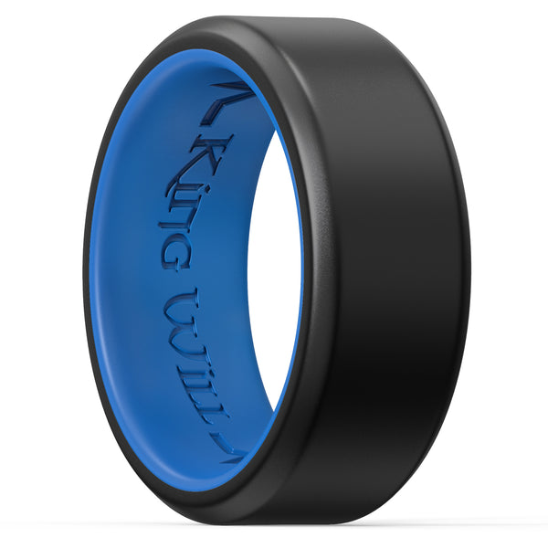 King Will &trade; 8mm Silicone Rings for Men Women Rubber Wedding Bands-Black & Blue