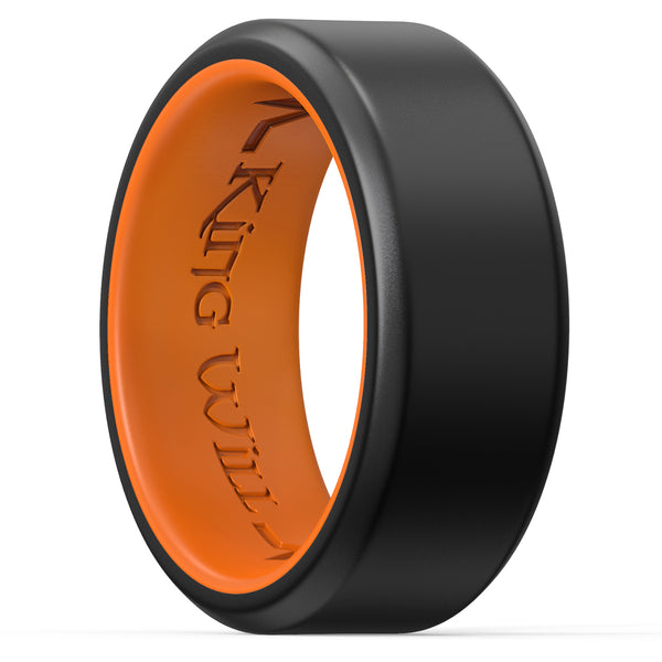 King Will &trade; 8mm Silicone Rings for Men Women Rubber Wedding Bands-Black & Orange