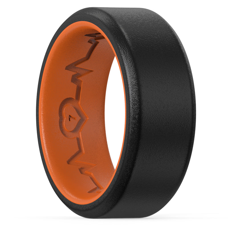 King Will &trade; 8mm Silicone Rings for Men Women Rubber Wedding Bands-Black & Orange