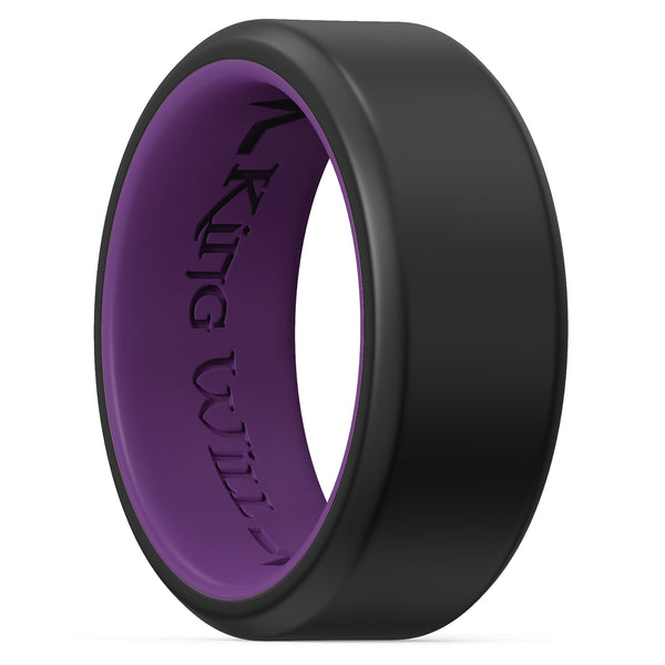 King Will &trade; 8mm Silicone Rings for Men Women Rubber Wedding Bands-Black & Purple