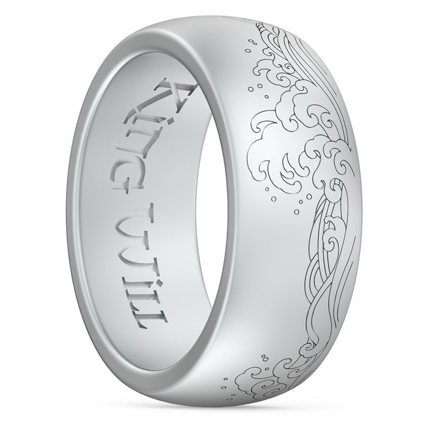 King Will &trade; 8mm Silver Rubber Engagement Bands-Waves Etched Unique Design
