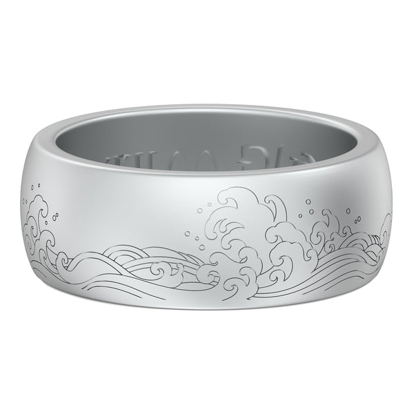 King Will &trade; 8mm Silver Rubber Engagement Bands-Waves Etched Unique Design