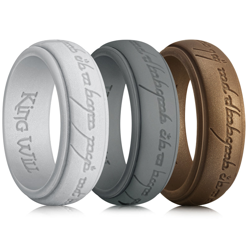 King Will &trade; 8mm Silicone One Ring for Men-Lord Rings Magic Power Rings 3 Pack Bronze/Silver/Gray