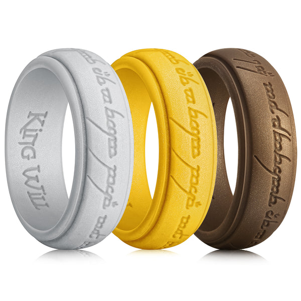 King Will &trade; 8mm Silicone One Ring for Men-Lord Rings Magic Power Rings 3 Pack Bronze/Silver/Gold