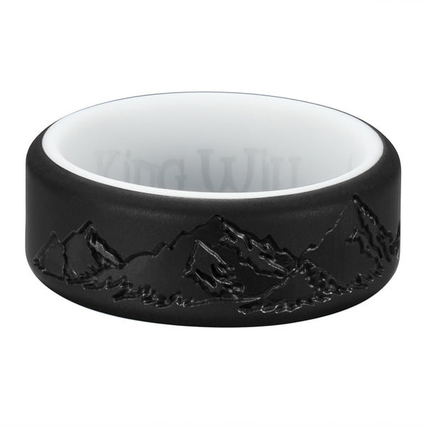 King Will &trade; 8mm Black & White silicone wedding ring for Men mountain peak design