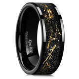 King Will 8mm Tungsten Carbide Ring for Men Black Wedding Band Sandstone Gold Foil Inlay High Polished