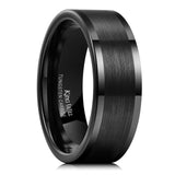 King Will Men's Black Tungsten Carbide Ring, 8mm Brushed Pipe Cut Wedding Band, Comfort Fit