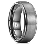 King Will 8mm Mens Gunmetal Wedding Band, Brushed Tungsten Carbide Ring Step Edge Polished Finish Dual Men's Rings, Comfort Fit