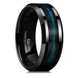 King Will 8mm Black and Blue Green Wedding Band for Men, Beveled Polished Edge Turquoise Sand Inlay Tungsten Carbide Rings, Comfort Fit