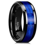 King Will 8mm Black Tungsten Anniversary Band for Men, Blue Sand Inlay, Beveled Edge, Comfort Fit