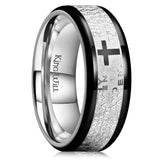 King Will 8mm Lord's Prayer Cross Ring Stainless Steel Ring Black Silver Wedding Band Bible Engraved Rings High Polished Black Eage