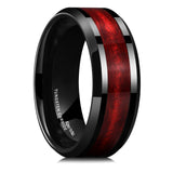 King Will 8mm Tungsten Carbide Wedding Band for Men - Black and Red Sand Inlay Men's Cool Unique Rings Polished Beveled Edge Comfort Fit for Everyday Wear