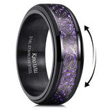 King Will 316L Stainless Steel Spinner Fidget Ring for Mens- 8mm Fidget Stress Relieving Anxiety Ring with Black Celtic Dragon Purple Carbon Fiber Inlay, Comfor Fit Wedding Band Ring
