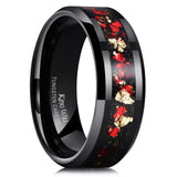 King Will Mens 8mm Black Tungsten Carbide Wedding Ring Red and Gold Foils Inlay Tungsten Ring Wedding Band Beveled Edge