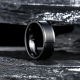 King Will Men's Black Tungsten Carbide Ring, 8mm Brushed Pipe Cut Wedding Band, Comfort Fit