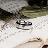 King Will 8mm Lord's Prayer Cross Ring Stainless Steel Ring Black Silver Wedding Band Bible Engraved Rings High Polished Black Eage