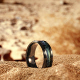 King Will 8mm Black and Blue Green Wedding Band for Men, Beveled Polished Edge Turquoise Sand Inlay Tungsten Carbide Rings, Comfort Fit