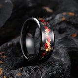 King Will Mens 8mm Black Tungsten Carbide Wedding Ring Red and Gold Foils Inlay Tungsten Ring Wedding Band Beveled Edge