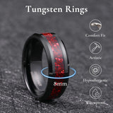 King Will Mens Black Tungsten Wedding Bands Red Meteorite Inlay 8mm High Polished Beveled Edge Engagement Ring for Couples Promise Ring Comfort Fit