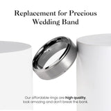King Will 8mm Mens Gunmetal Wedding Band, Brushed Tungsten Carbide Ring Step Edge Polished Finish Dual Men's Rings, Comfort Fit