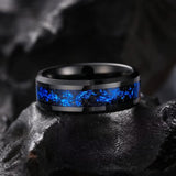 King Will Mens 8mm Black Tungsten Carbide Wedding Ring Blue Foils Inlay Tungsten Ring Beveled Edge Tungsten Ring