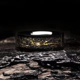 King Will 8mm Tungsten Carbide Ring for Men Black Wedding Band Sandstone Gold Foil Inlay High Polished