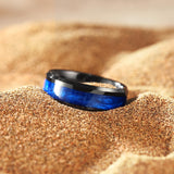 King Will 8mm Black Tungsten Anniversary Band for Men, Blue Sand Inlay, Beveled Edge, Comfort Fit