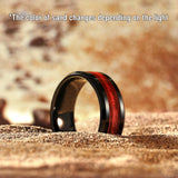 King Will 8mm Tungsten Carbide Wedding Band for Men - Black and Red Sand Inlay Men's Cool Unique Rings Polished Beveled Edge Comfort Fit for Everyday Wear