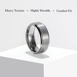 King Will 8mm Mens Gunmetal Wedding Band, Brushed Tungsten Carbide Ring Step Edge Polished Finish Dual Men's Rings, Comfort Fit