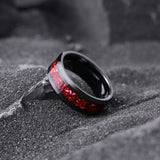 King Will Mens Black Tungsten Wedding Bands Red Meteorite Inlay 8mm High Polished Beveled Edge Engagement Ring for Couples Promise Ring Comfort Fit