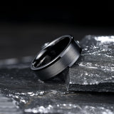 King Will Men's Black Tungsten Carbide Ring, 8mm Brushed Pipe Cut Wedding Band, Comfort Fit