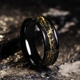 King Will 8mm Tungsten Carbide Ring for Men Black Wedding Band Sandstone Gold Foil Inlay High Polished