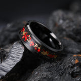 King Will Mens 8mm Black Tungsten Carbide Wedding Ring Red and Gold Foils Inlay Tungsten Ring Wedding Band Beveled Edge