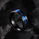 King Will Mens 8mm Black Tungsten Carbide Wedding Ring Blue Foils Inlay Tungsten Ring Beveled Edge Tungsten Ring