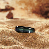 King Will 8mm Black and Blue Green Wedding Band for Men, Beveled Polished Edge Turquoise Sand Inlay Tungsten Carbide Rings, Comfort Fit
