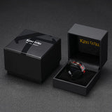 King Will Mens 8mm Black Tungsten Carbide Wedding Ring Red and Gold Foils Inlay Tungsten Ring Wedding Band Beveled Edge