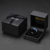 King Will Meteorite Tungsten Rings for Men 8mm Blue Opal Inlay Wedding Bands Black Plated Polished Beveled Edge Engagement Anniversary Comfort Fit
